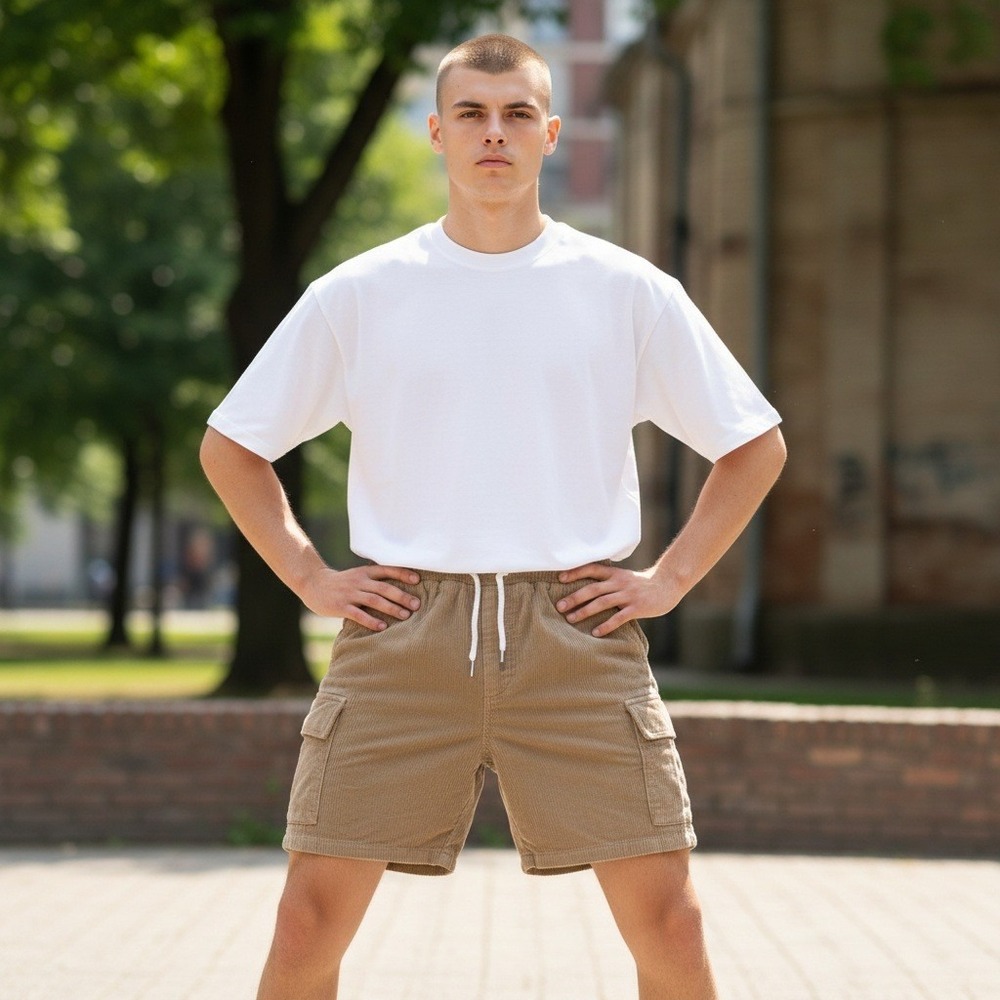 RSQ Cargo Shorts XL Tan Corduroy Elastic Waist Pull On Relaxed‎ PDD23Q11G9